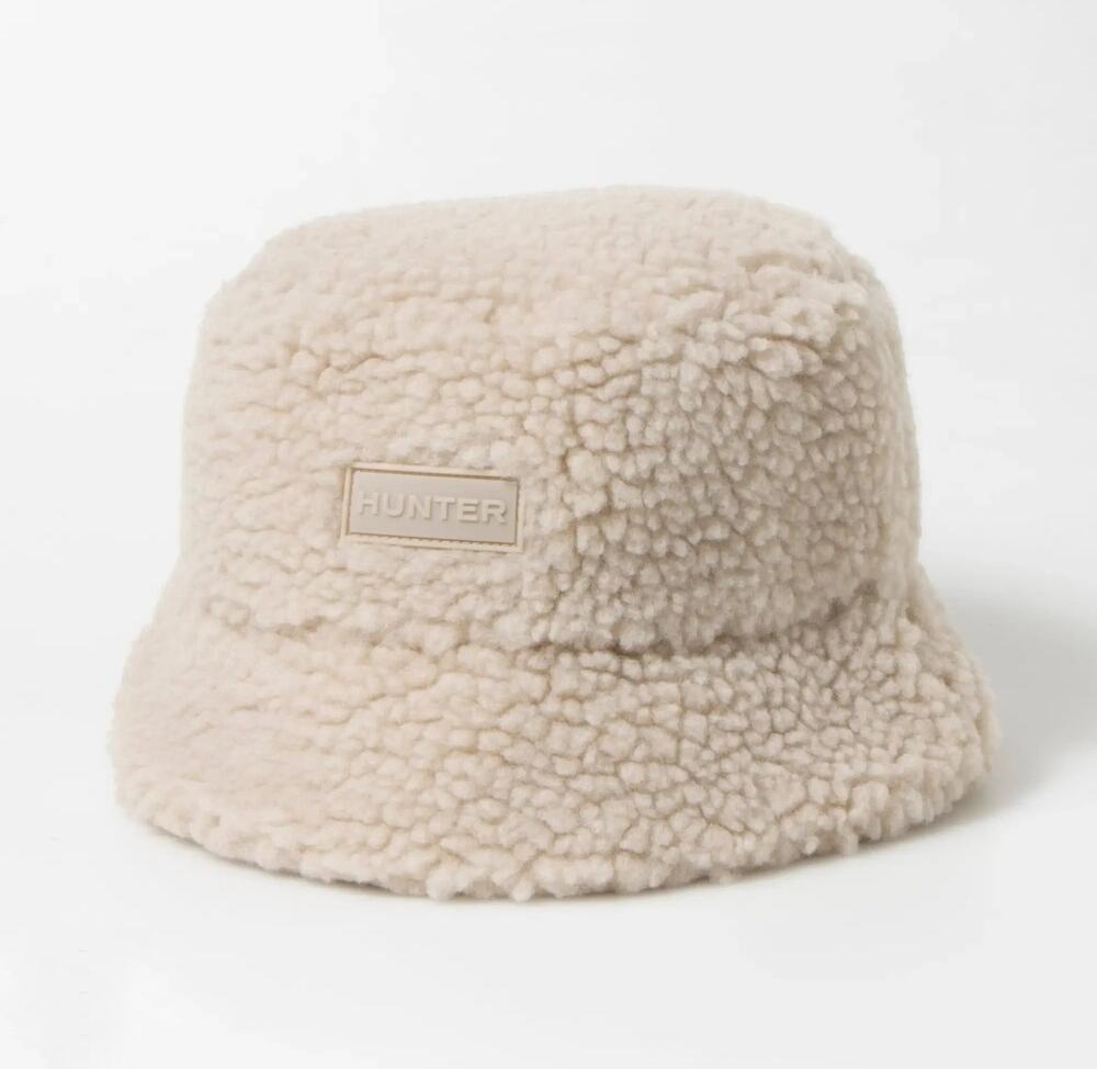 HUNTER Intrepid Sherpa Fleece Bucket Hat Cap Beige Cream Youth 8-16 Cozy Winter